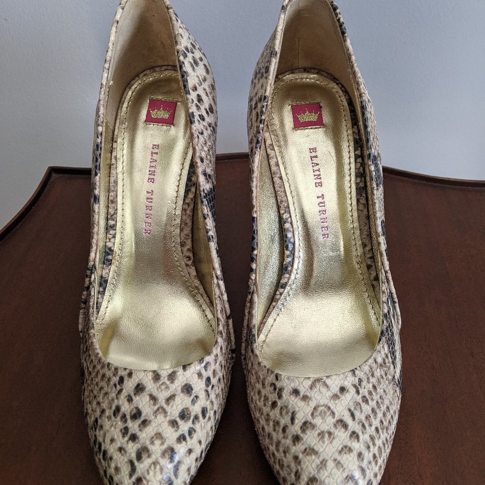 Size 8-Elaine Turner Python Print Closed Toe Heels - image 2